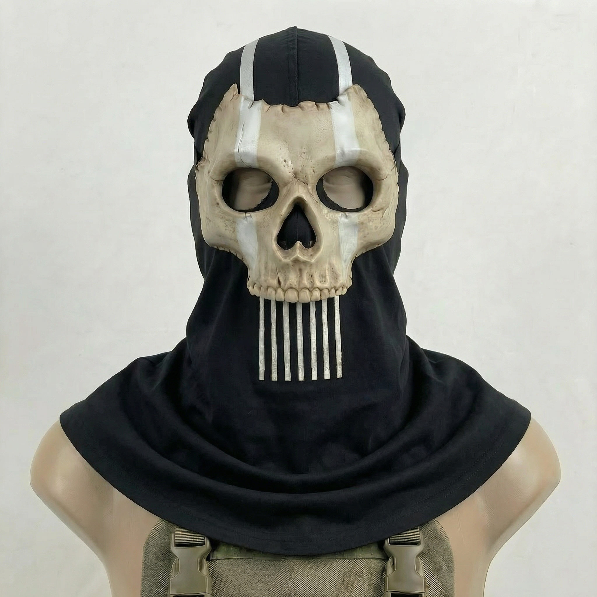 Handmade Tactical Skull Mask with BLACK Balaclava