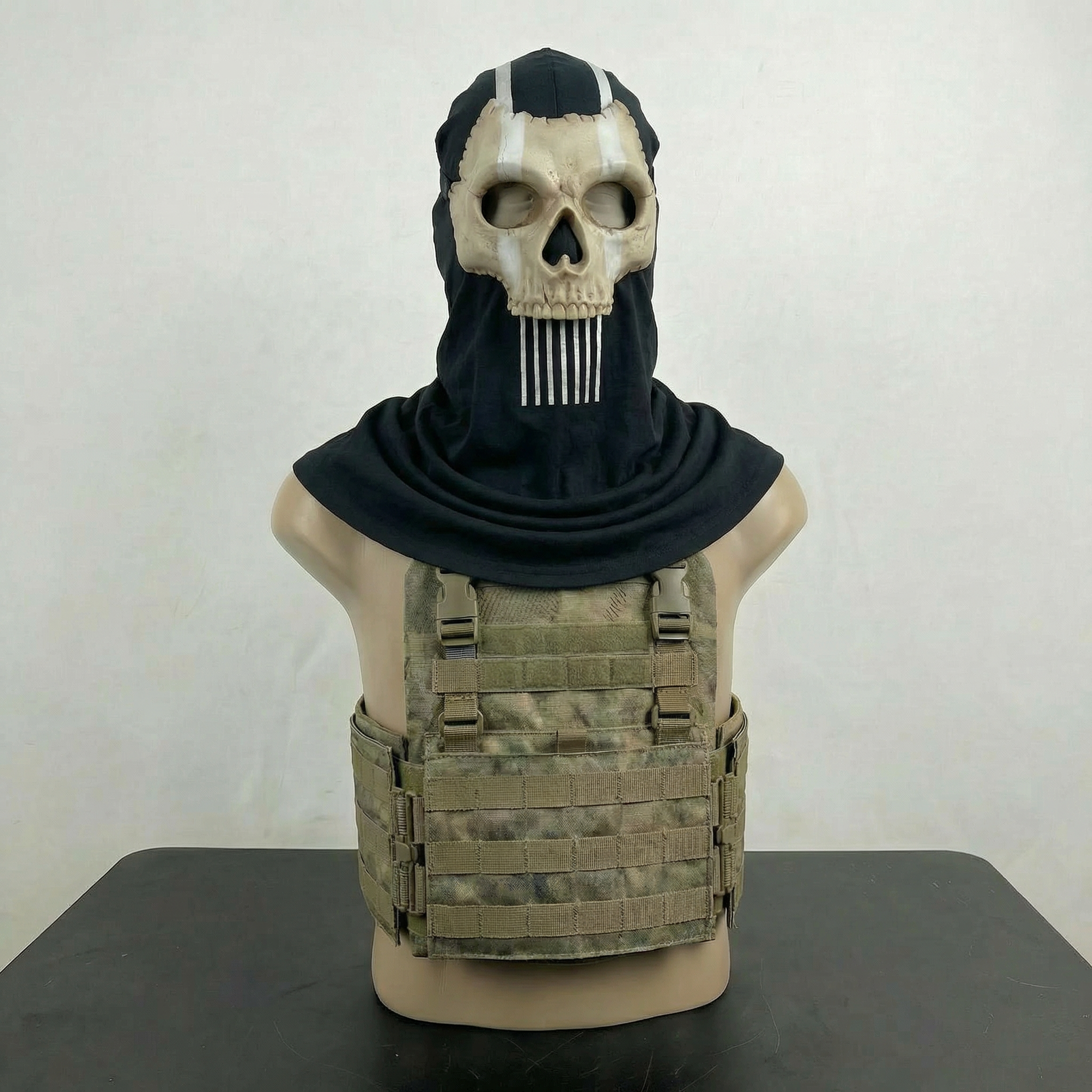 Handmade Tactical Skull Mask with BLACK Balaclava