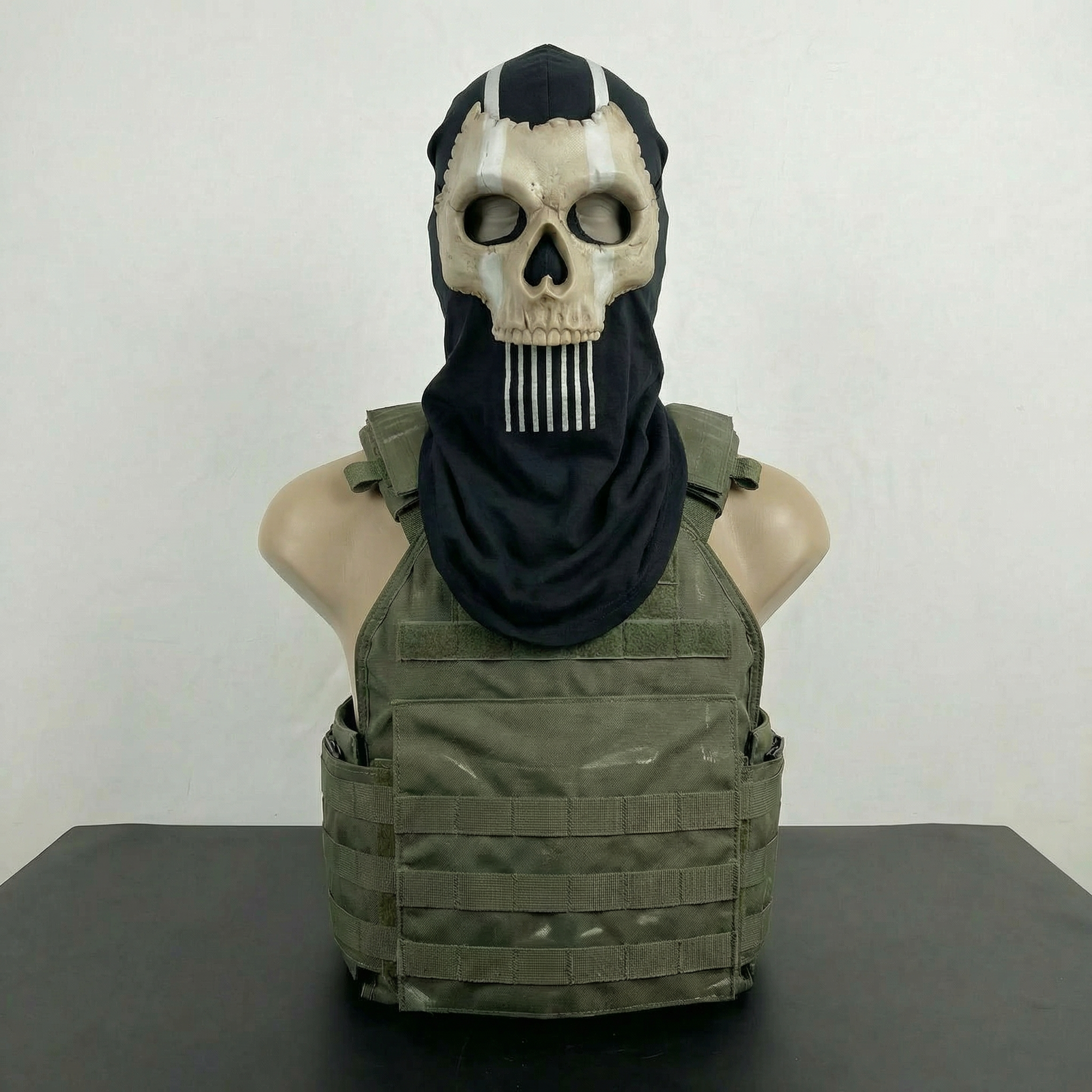 Handmade Tactical Skull Mask with BLACK Balaclava
