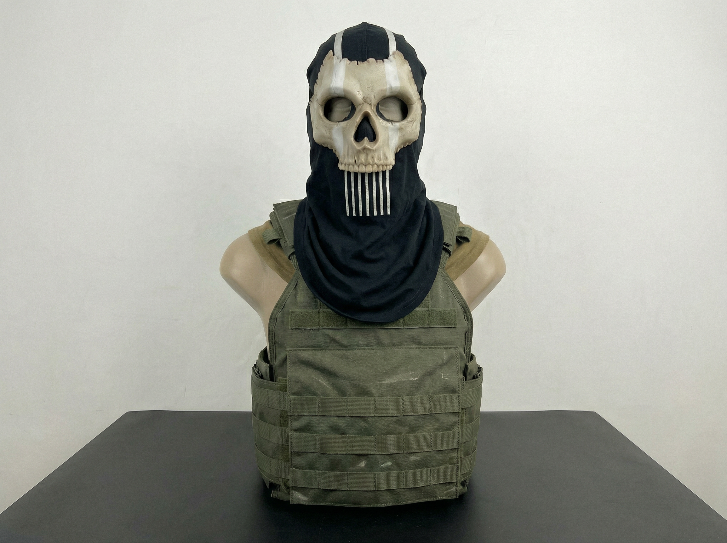 Handmade Tactical Skull Mask with BLACK Balaclava