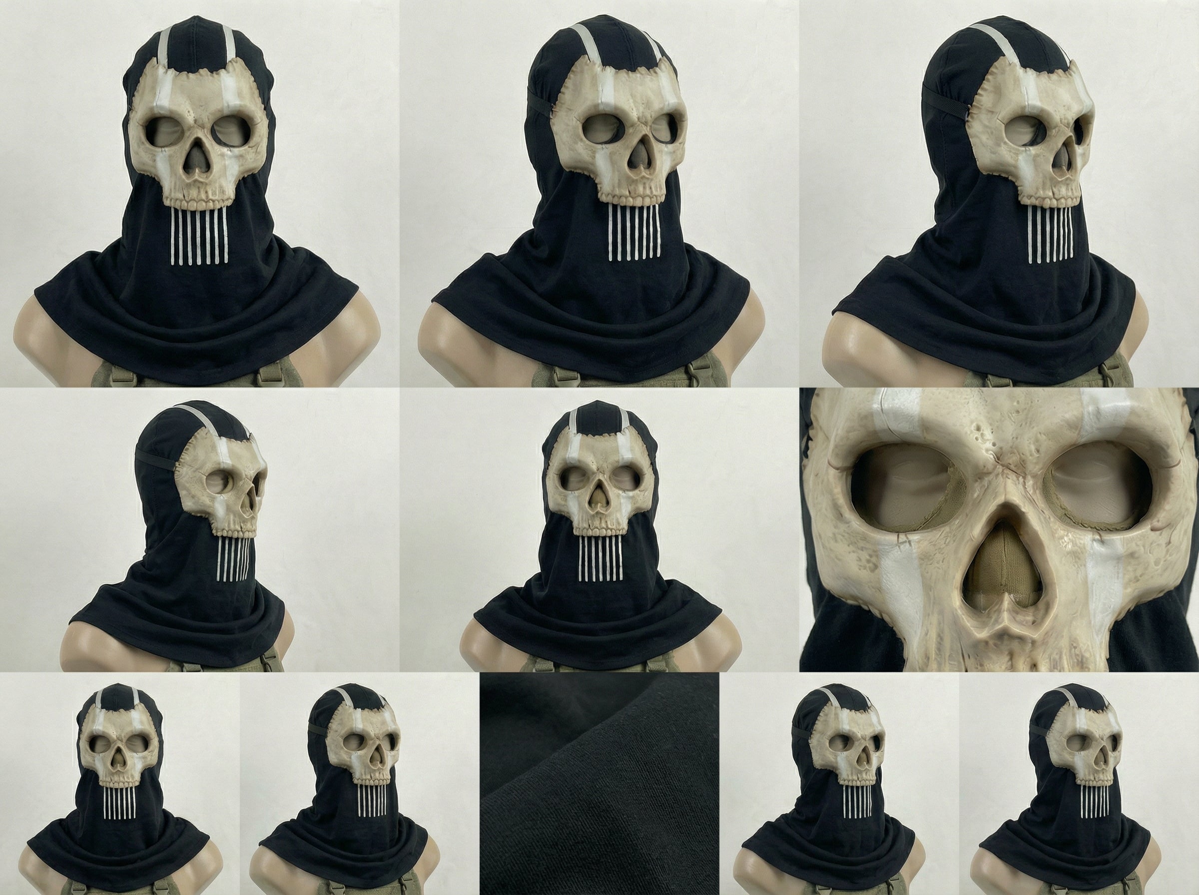 Handmade Tactical Skull Mask with BLACK Balaclava